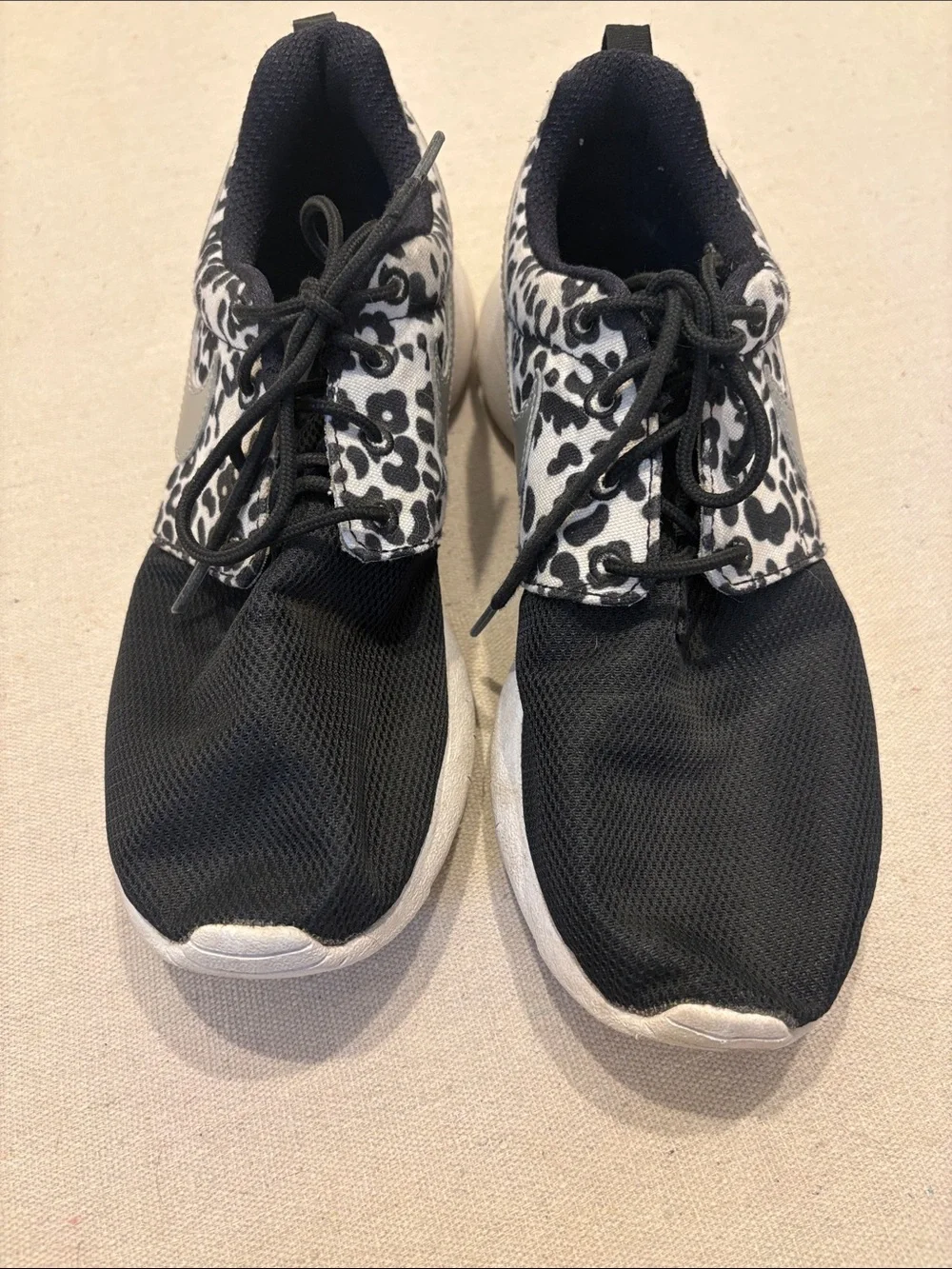 Nike Youth Black and White Leopard-Accent Sneakers